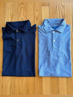 Lot 2 Fairway & Greene Mens Short Sleeve Performance Polos Small Blue/Light Blue